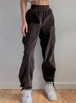 High Waisted Corduroy Ankle-tied Pants