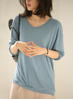 Plus Size Pullover Loose Solid T-shirt