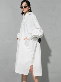 White Long Sleeve Plus Size Shirt Dress