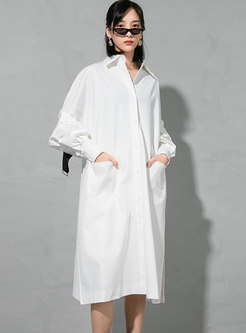 White Long Sleeve Plus Size Shirt Dress