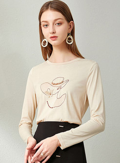 Crew Neck Pullover Embroidered Beaded T-shirt