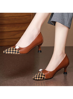 Plaid Patchwork Low-fronted Spring/Fall Heels