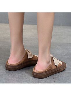 Rounded Toe Bowknot Flat Non-slip Loafers