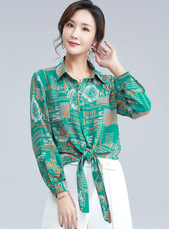 Letter Print Single-breasted Chiffon Blouse