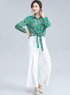 Letter Print Single-breasted Chiffon Blouse