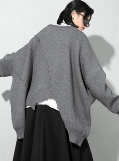 Crew Neck Plus Size Asymmetric Pullover Sweater