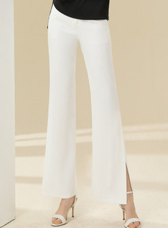 Solid High Waisted Split Straight Pants