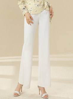 Solid High Waisted Split Straight Pants