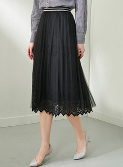 High Waisted A Line Lace Midi Skirt