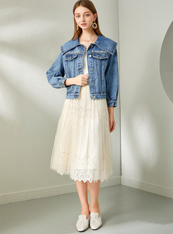 High Waisted A Line Lace Midi Skirt