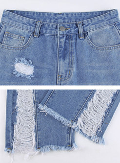 High Waisted Ripped Flare Denim Pants
