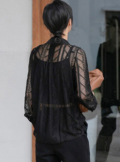 Transparent Openwork Lace Blouse With Camisole