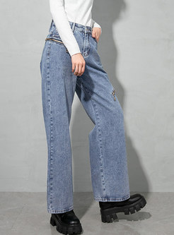 High Waisted Straight Solid Denim Pants