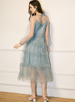 Transparent Mesh Sequin Bridesmaid Dress 