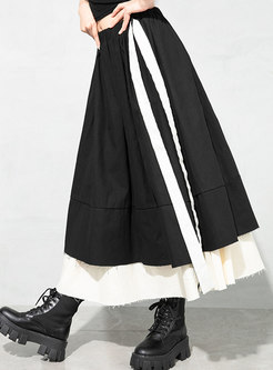 Color-blocked High Waisted Long Skirt