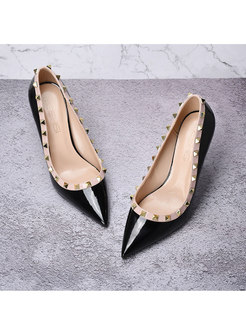 Patent Leather Rivet Pointed Toe Heels