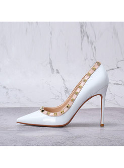 Patent Leather Rivet Pointed Toe Heels