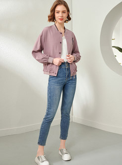 Casual Letter Embroidered Drawcord Jacket