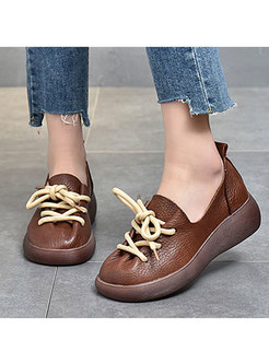 Rounded Toe Platform Lace-up Loafers