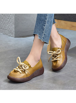 Rounded Toe Platform Lace-up Loafers
