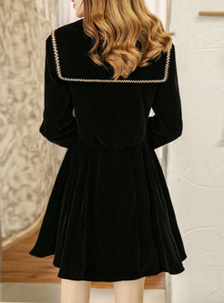Black Long Sleeve A Line Mini Velvet Dress