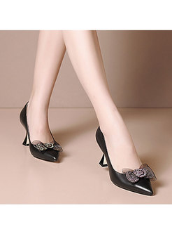 Pointed Toe Bowknot Low-fronted Heels