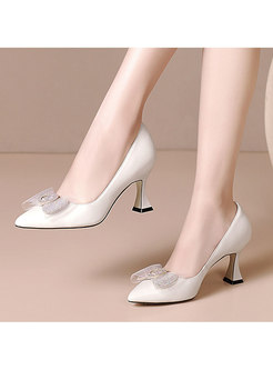 Pointed Toe Bowknot Low-fronted Heels