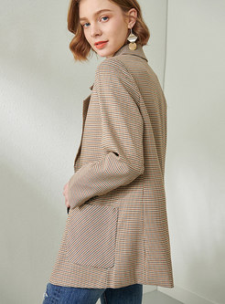Houndstooth Double-breasted Straight Blazer