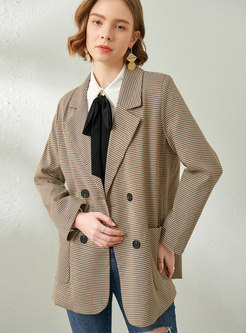Houndstooth Double-breasted Straight Blazer