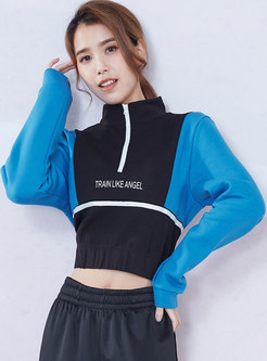 Mock Neck Color-blocked Fitness Cropped Top