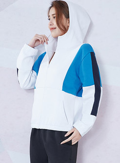 Hooded Color-blocked Long Sleeve Sport Jacket