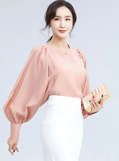 Puff Sleeve Pullover Loose Chiffon Blouse