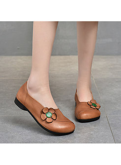 Rounded Toe Flower Patchwork Non-slip Loafers