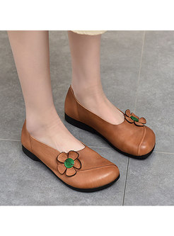 Rounded Toe Flower Patchwork Non-slip Loafers