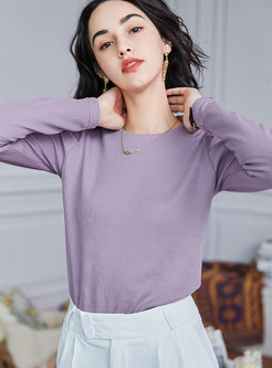 Solid Pullover Puff Sleeve Slim T-shirt