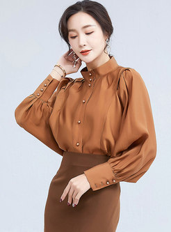 Mock Neck Batwing Sleeve Ruched Blouse