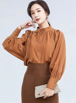 Mock Neck Batwing Sleeve Ruched Blouse