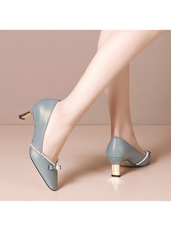 Square Toe Low-fronted Bowknot Heels