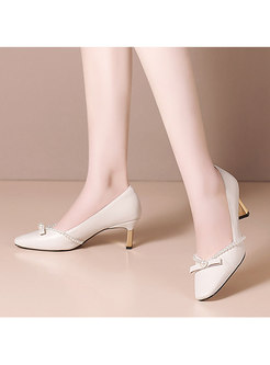 Square Toe Low-fronted Bowknot Heels