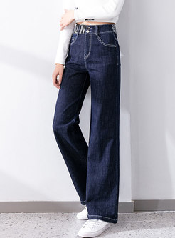 Letter Print High Waisted Wide Leg Jeans