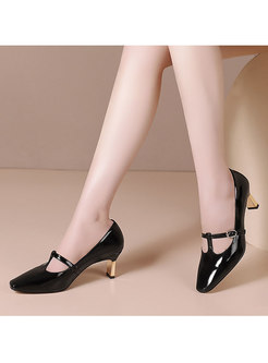 Square Toe Low-fronted Buckle Heels