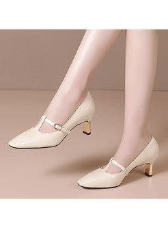 Square Toe Low-fronted Buckle Heels