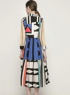 Geometric Print High Waisted Midi Dress