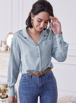 Lapel Solid Single-breasted Loose Blouse