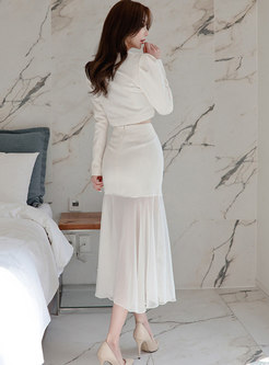 Square Neck Double-breasted Ruffle Skirt Suits
