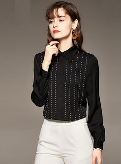 Black Long Sleeve Silk Ruched Shirt