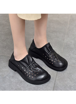 Rounded Toe Openwork Non-slip Loafers