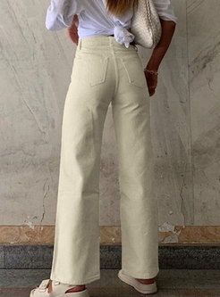 Casual Solid High Waisted Straight Pants