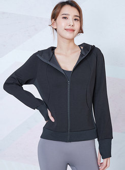 Hooded Long Sleeve Fitness Jacket With Thumb Hole 