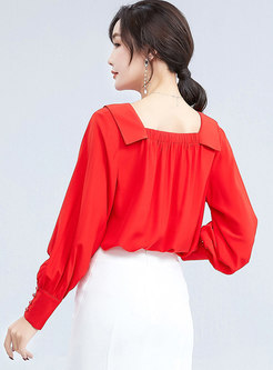 Long Sleeve Ruched Solid Pullover Blouse